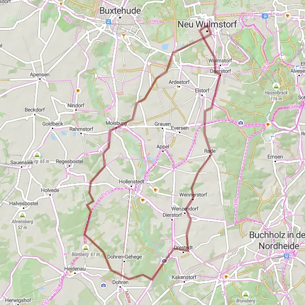 Map miniature of "Rade Escape" cycling inspiration in Lüneburg, Germany. Generated by Tarmacs.app cycling route planner