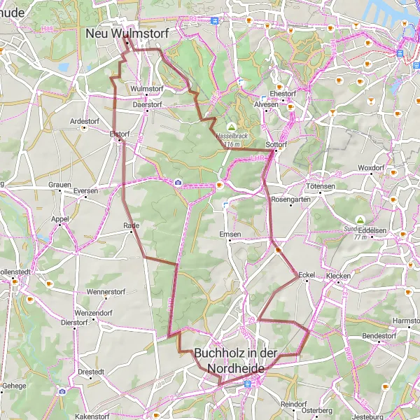 Karten-Miniaturansicht der Radinspiration "Gravel Rundfahrt um Neu Wulmstorf" in Lüneburg, Germany. Erstellt vom Tarmacs.app-Routenplaner für Radtouren