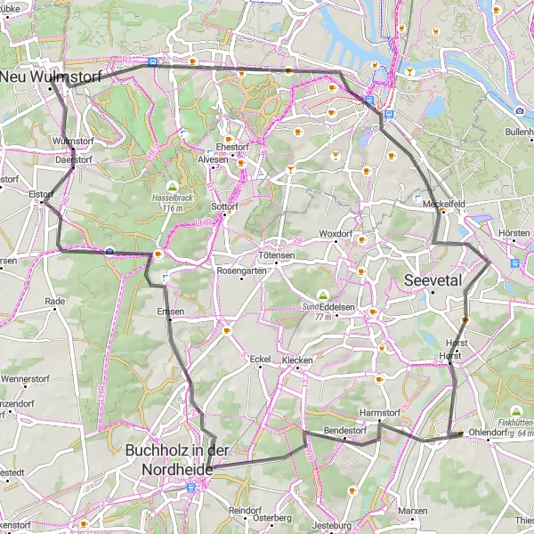 Karten-Miniaturansicht der Radinspiration "Abwechslungsreiche Tour durch Daerstorf" in Lüneburg, Germany. Erstellt vom Tarmacs.app-Routenplaner für Radtouren