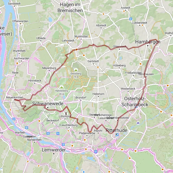 Map miniature of "Exploring Gravel Paths - Neuenkirchen Adventures" cycling inspiration in Lüneburg, Germany. Generated by Tarmacs.app cycling route planner