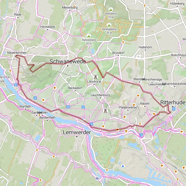 Map miniature of "Gravel Routes - Neuenkirchen Exploration" cycling inspiration in Lüneburg, Germany. Generated by Tarmacs.app cycling route planner
