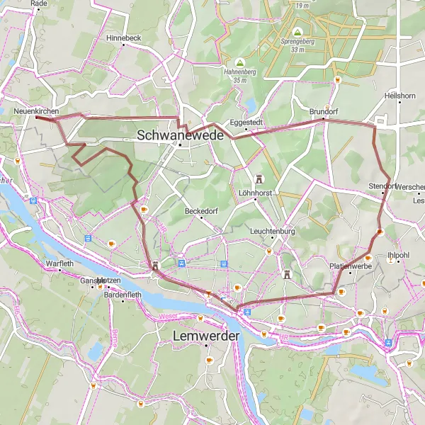 Karten-Miniaturansicht der Radinspiration "Kurze Gravelrunde von Neuenkirchen nach Vegesack" in Lüneburg, Germany. Erstellt vom Tarmacs.app-Routenplaner für Radtouren
