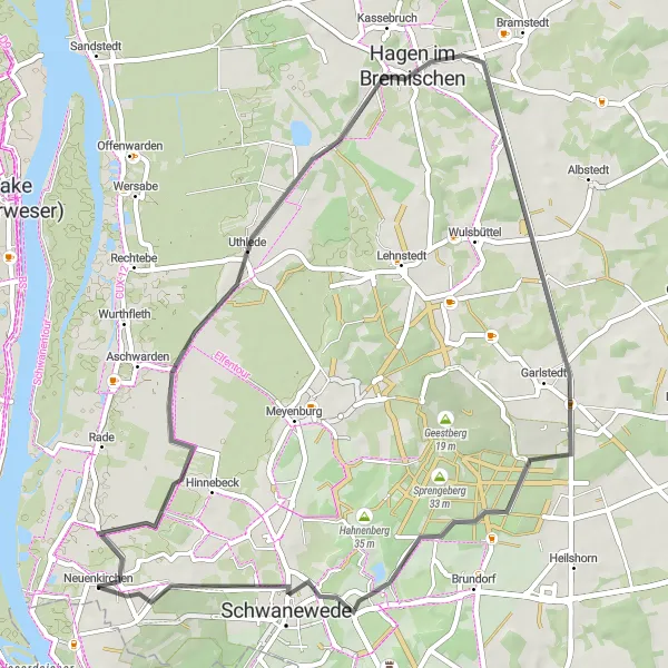 Karten-Miniaturansicht der Radinspiration "Die Bremen Highlights Route" in Lüneburg, Germany. Erstellt vom Tarmacs.app-Routenplaner für Radtouren