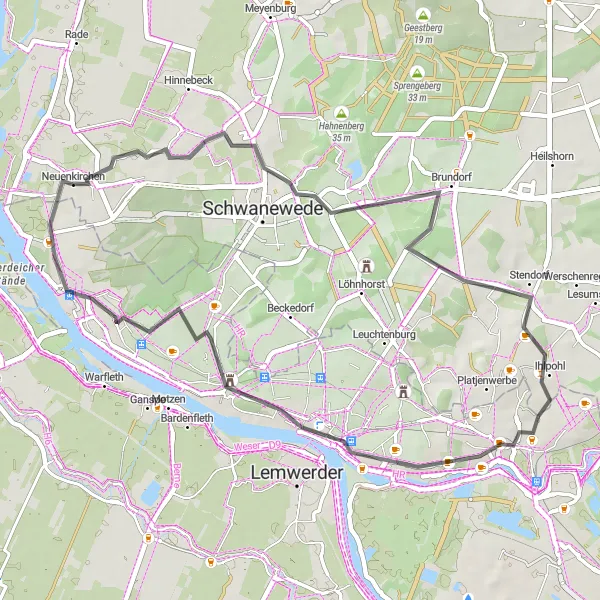 Map miniature of "Neuenkirchen Road Challenge" cycling inspiration in Lüneburg, Germany. Generated by Tarmacs.app cycling route planner