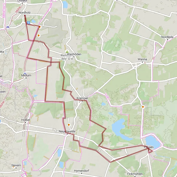 Karten-Miniaturansicht der Radinspiration "Rund-Route von Nordholz nach Dahlemer See" in Lüneburg, Germany. Erstellt vom Tarmacs.app-Routenplaner für Radtouren