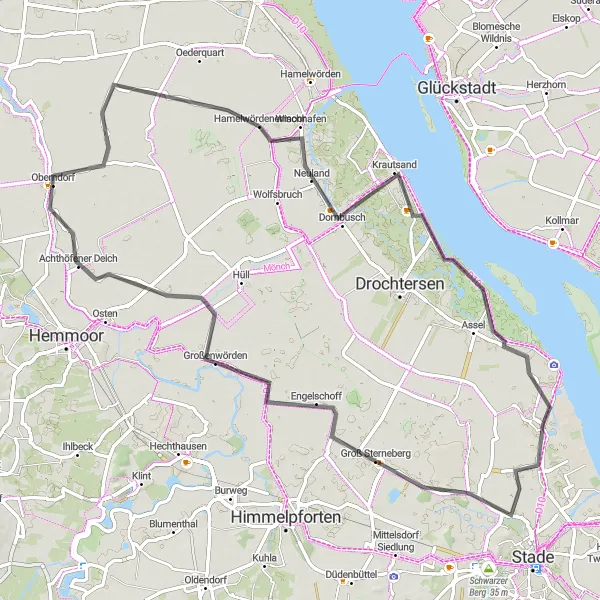 Map miniature of "Discovering the Dykes" cycling inspiration in Lüneburg, Germany. Generated by Tarmacs.app cycling route planner