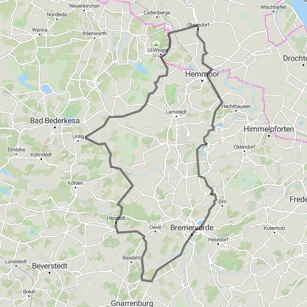 Karten-Miniaturansicht der Radinspiration "Radtour durch die Natur rund um Oberndorf" in Lüneburg, Germany. Erstellt vom Tarmacs.app-Routenplaner für Radtouren