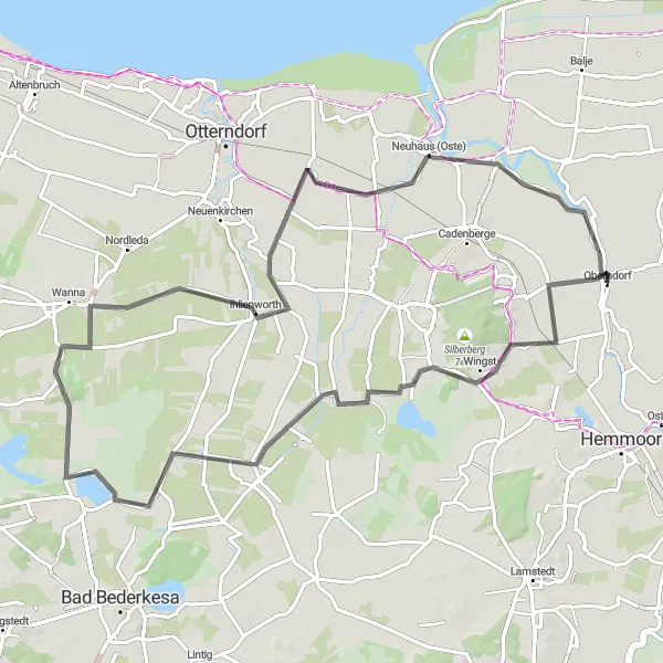 Map miniature of "The Wingst Road Adventure" cycling inspiration in Lüneburg, Germany. Generated by Tarmacs.app cycling route planner