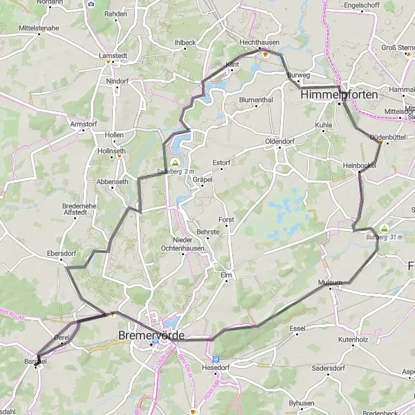 Karten-Miniaturansicht der Radinspiration "Oerel und Umgebung Rundfahrt" in Lüneburg, Germany. Erstellt vom Tarmacs.app-Routenplaner für Radtouren