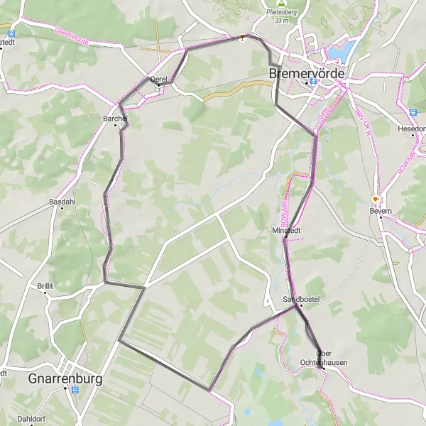 Map miniature of "Minstedt Route" cycling inspiration in Lüneburg, Germany. Generated by Tarmacs.app cycling route planner