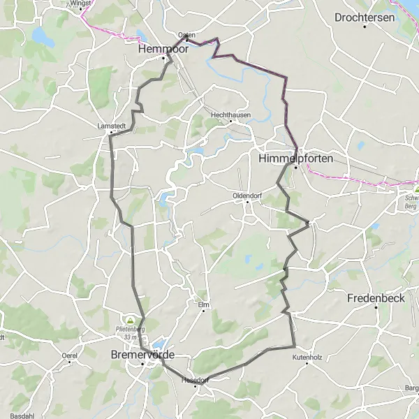 Map miniature of "Osten and Beyond" cycling inspiration in Lüneburg, Germany. Generated by Tarmacs.app cycling route planner