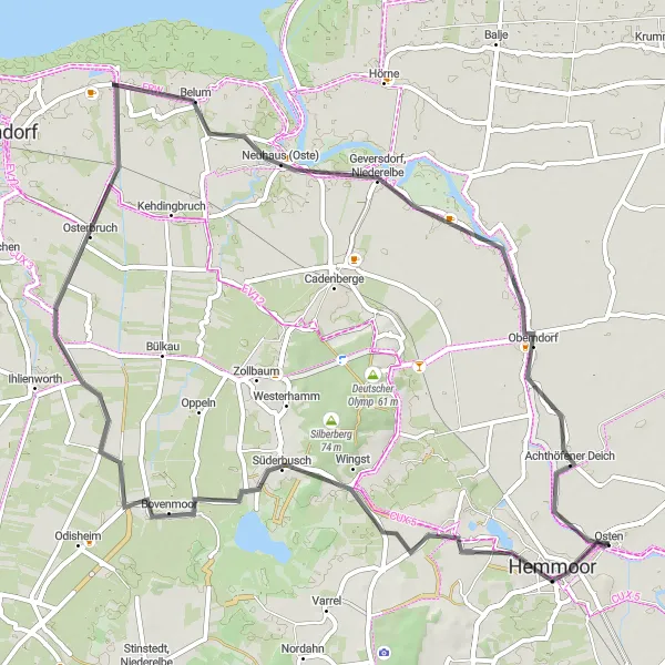 Map miniature of "Wondrous Wingst" cycling inspiration in Lüneburg, Germany. Generated by Tarmacs.app cycling route planner