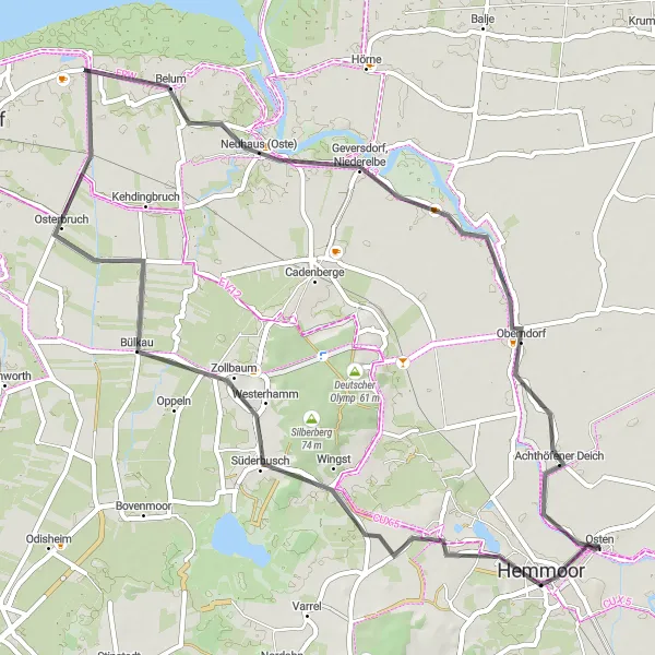 Map miniature of "Explore Elbe Estuary" cycling inspiration in Lüneburg, Germany. Generated by Tarmacs.app cycling route planner