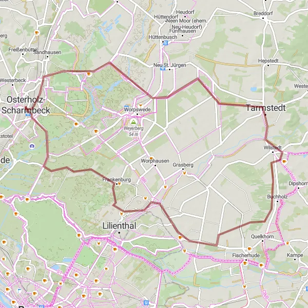 Karten-Miniaturansicht der Radinspiration "Natur erleben in Wilstedt" in Lüneburg, Germany. Erstellt vom Tarmacs.app-Routenplaner für Radtouren