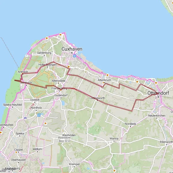 Map miniature of "Otterndorf to Altenbruch Gravel Route" cycling inspiration in Lüneburg, Germany. Generated by Tarmacs.app cycling route planner