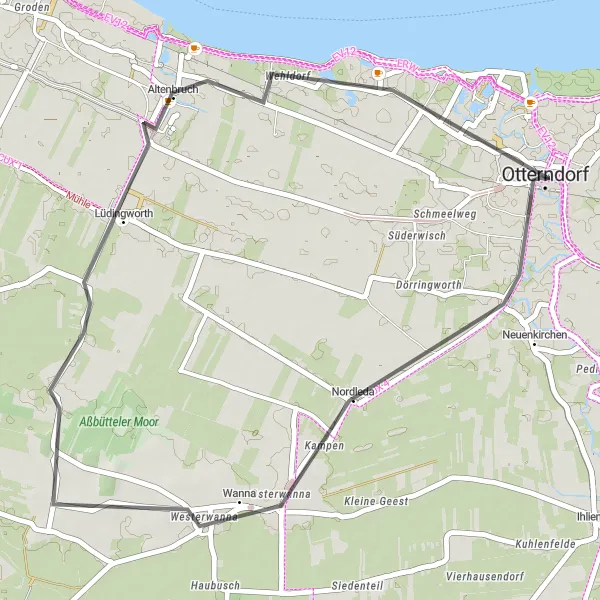 Map miniature of "Coastal Delight: Otterndorf to Lüdingworth" cycling inspiration in Lüneburg, Germany. Generated by Tarmacs.app cycling route planner
