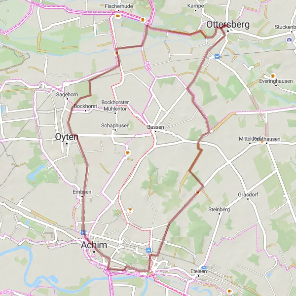 Karten-Miniaturansicht der Radinspiration "Erkunde die Umgebung von Ottersberg" in Lüneburg, Germany. Erstellt vom Tarmacs.app-Routenplaner für Radtouren