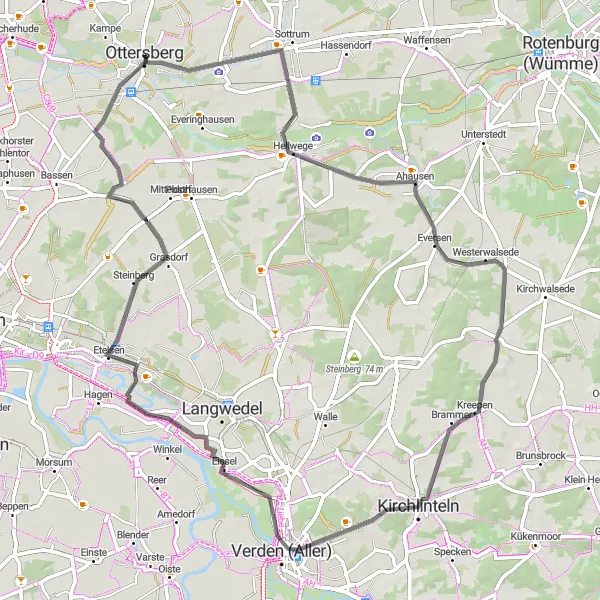 Karten-Miniaturansicht der Radinspiration "Aller entlang nach Ottersberg" in Lüneburg, Germany. Erstellt vom Tarmacs.app-Routenplaner für Radtouren