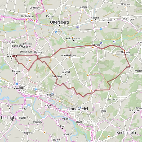 Karten-Miniaturansicht der Radinspiration "Historische Tour durch Oyten und Ahausen" in Lüneburg, Germany. Erstellt vom Tarmacs.app-Routenplaner für Radtouren