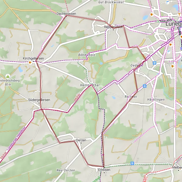 Map miniature of "Tütenberg Gravel Ride" cycling inspiration in Lüneburg, Germany. Generated by Tarmacs.app cycling route planner