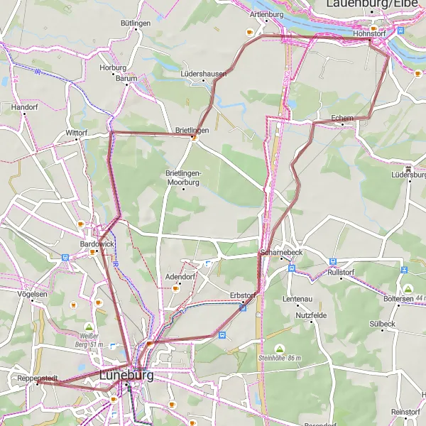 Map miniature of "Reppenstedt Gravel Adventure" cycling inspiration in Lüneburg, Germany. Generated by Tarmacs.app cycling route planner