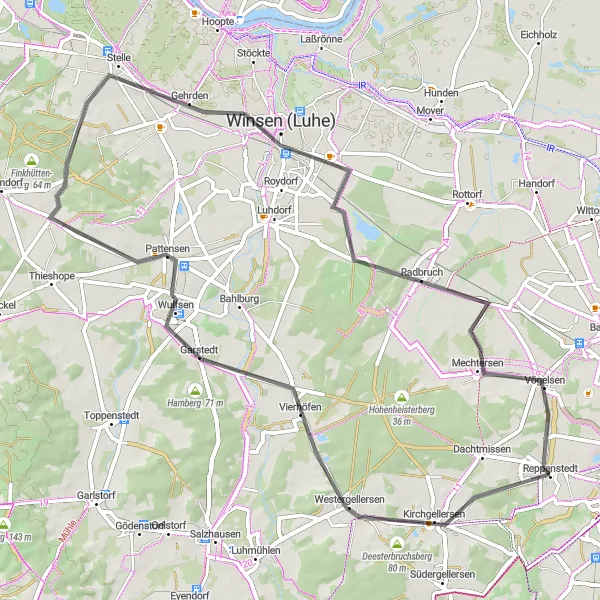 Map miniature of "Picturesque Road Cycling Route to Mechtersen" cycling inspiration in Lüneburg, Germany. Generated by Tarmacs.app cycling route planner