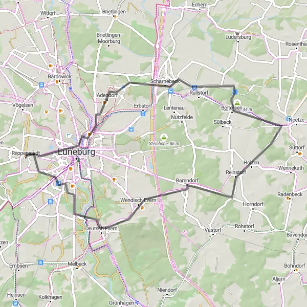 Karten-Miniaturansicht der Radinspiration "Rund um Lüneburg" in Lüneburg, Germany. Erstellt vom Tarmacs.app-Routenplaner für Radtouren