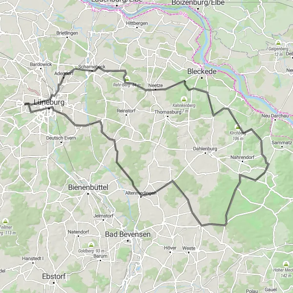 Karten-Miniaturansicht der Radinspiration "Höhen und Tiefen" in Lüneburg, Germany. Erstellt vom Tarmacs.app-Routenplaner für Radtouren