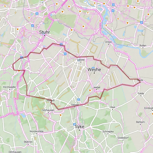 Map miniature of "Riede - Ristedt - Brinkum - Sudweyhe" cycling inspiration in Lüneburg, Germany. Generated by Tarmacs.app cycling route planner