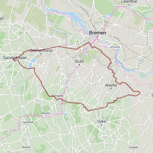 Map miniature of "Gravel Journey through Ganderkesee" cycling inspiration in Lüneburg, Germany. Generated by Tarmacs.app cycling route planner