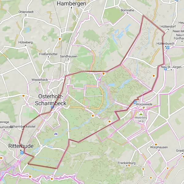 Map miniature of "Nature Escape near Ritterhude" cycling inspiration in Lüneburg, Germany. Generated by Tarmacs.app cycling route planner