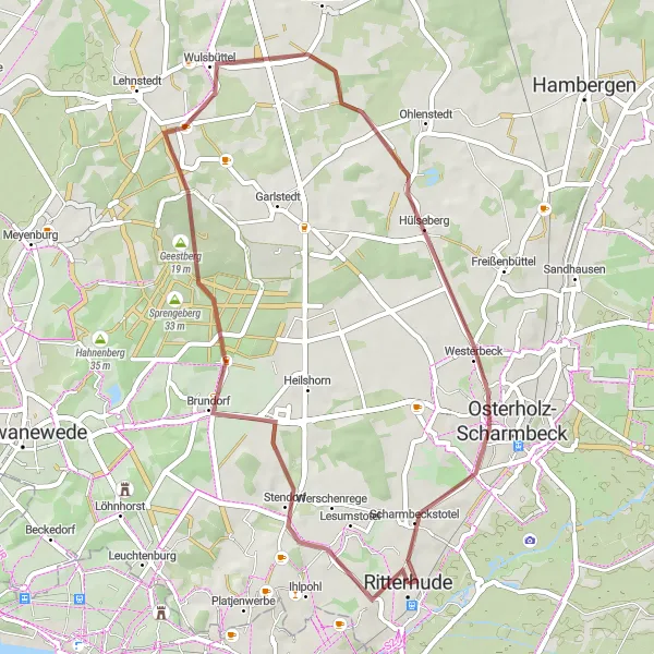 Map miniature of "Brundorf and Osterholz-Scharmbeck" cycling inspiration in Lüneburg, Germany. Generated by Tarmacs.app cycling route planner