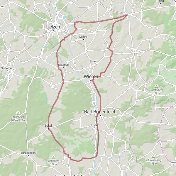 Map miniature of "Discovering Rosche and Rätzlingen" cycling inspiration in Lüneburg, Germany. Generated by Tarmacs.app cycling route planner