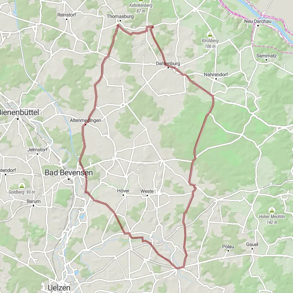 Karten-Miniaturansicht der Radinspiration "Gravel-Tour von Rosche nach Katzien" in Lüneburg, Germany. Erstellt vom Tarmacs.app-Routenplaner für Radtouren