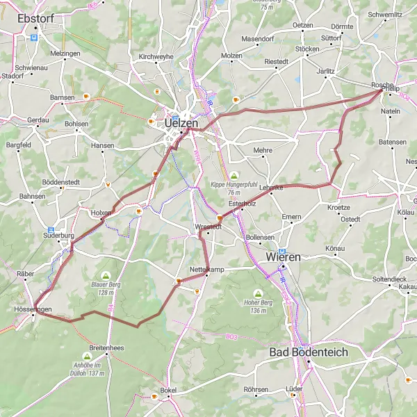 Karten-Miniaturansicht der Radinspiration "Abenteuerliche Schotterwege erkunden" in Lüneburg, Germany. Erstellt vom Tarmacs.app-Routenplaner für Radtouren