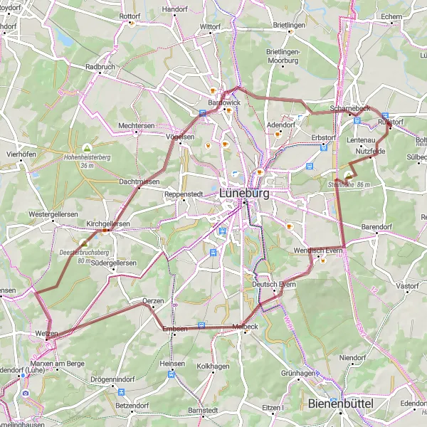 Karten-Miniaturansicht der Radinspiration "Gravel-Tour durch die Natur" in Lüneburg, Germany. Erstellt vom Tarmacs.app-Routenplaner für Radtouren