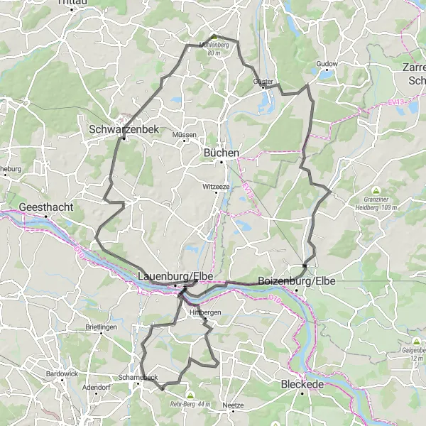 Map miniature of "Epic Road Cycling Adventure: Unveiling Outstanding Landscapes" cycling inspiration in Lüneburg, Germany. Generated by Tarmacs.app cycling route planner