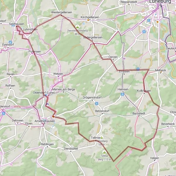 Karten-Miniaturansicht der Radinspiration "Entdeckungsreiche Gravel-Tour von Salzhausen" in Lüneburg, Germany. Erstellt vom Tarmacs.app-Routenplaner für Radtouren