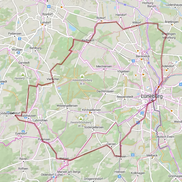 Karten-Miniaturansicht der Radinspiration "Abenteuerliche Gravel-Route um Salzhausen" in Lüneburg, Germany. Erstellt vom Tarmacs.app-Routenplaner für Radtouren