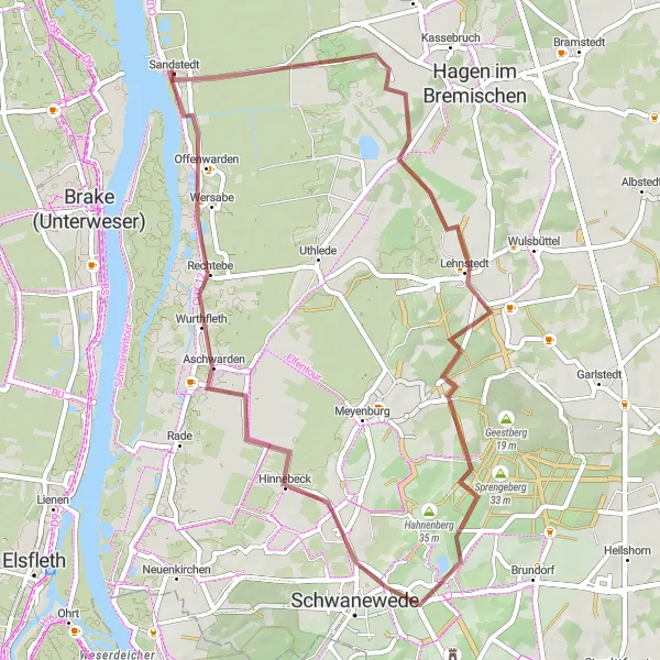 Karten-Miniaturansicht der Radinspiration "Entlang des Flusses Gravel-Rundweg" in Lüneburg, Germany. Erstellt vom Tarmacs.app-Routenplaner für Radtouren