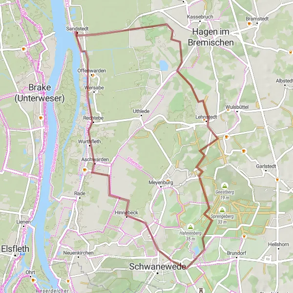 Map miniature of "Scenic Gravel Ride" cycling inspiration in Lüneburg, Germany. Generated by Tarmacs.app cycling route planner