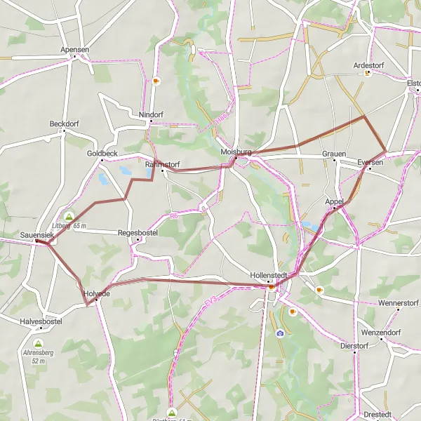 Karten-Miniaturansicht der Radinspiration "Gravel Tour um Sauensiek" in Lüneburg, Germany. Erstellt vom Tarmacs.app-Routenplaner für Radtouren