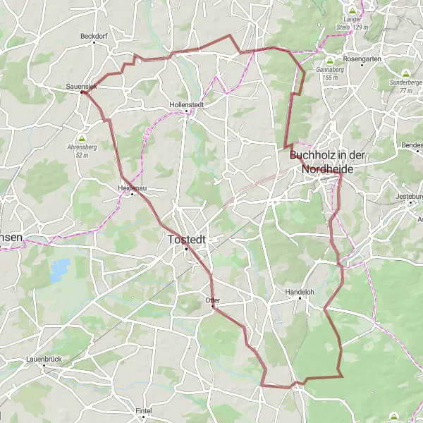 Map miniature of "The Elstorf-Bachheide Trail" cycling inspiration in Lüneburg, Germany. Generated by Tarmacs.app cycling route planner