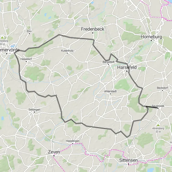 Map miniature of "The Wohnste Circuit" cycling inspiration in Lüneburg, Germany. Generated by Tarmacs.app cycling route planner