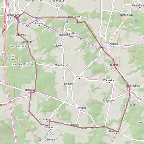 Map miniature of "Lüneburg Gravel Adventure" cycling inspiration in Lüneburg, Germany. Generated by Tarmacs.app cycling route planner