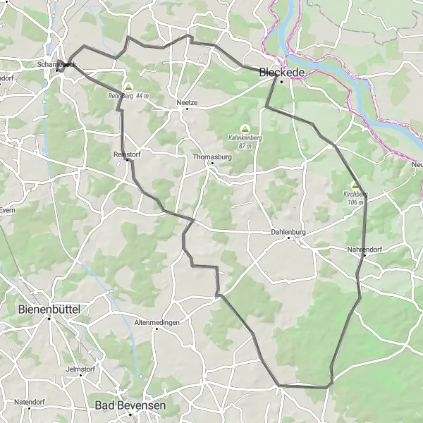 Map miniature of "Discovering the Rural Beauty" cycling inspiration in Lüneburg, Germany. Generated by Tarmacs.app cycling route planner