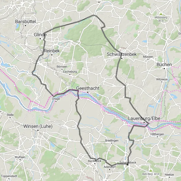 Map miniature of "Scharnebeck Countryside Tour" cycling inspiration in Lüneburg, Germany. Generated by Tarmacs.app cycling route planner