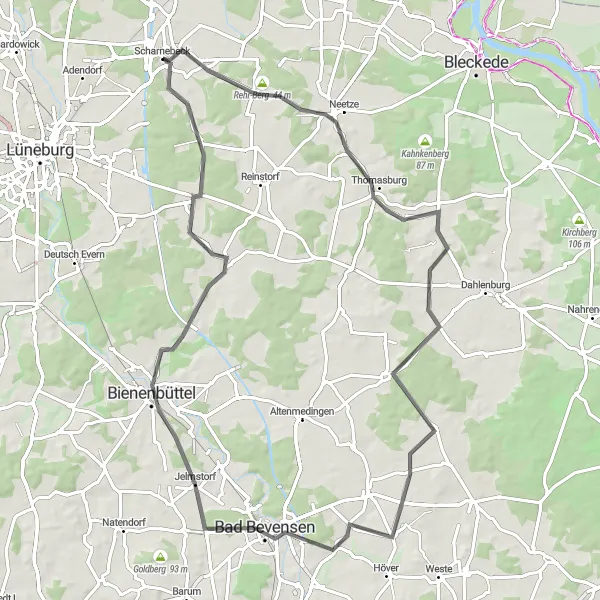 Map miniature of "Lüneburg Challenge" cycling inspiration in Lüneburg, Germany. Generated by Tarmacs.app cycling route planner