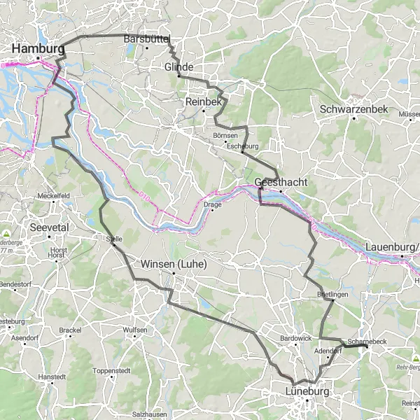 Map miniature of "Scharnebeck Round Trip" cycling inspiration in Lüneburg, Germany. Generated by Tarmacs.app cycling route planner