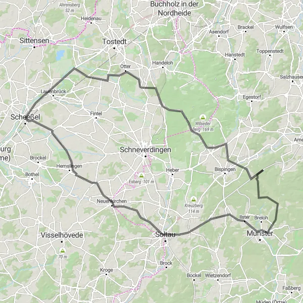 Karten-Miniaturansicht der Radinspiration "Wümmepark und Todtshorner Berg" in Lüneburg, Germany. Erstellt vom Tarmacs.app-Routenplaner für Radtouren